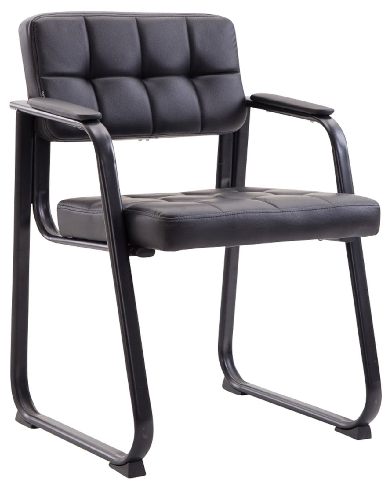 Set di 2 sedie visitatore Canada B in pelle nera, imbottite e curve, ideali per conferenze e ambienti eleganti.
