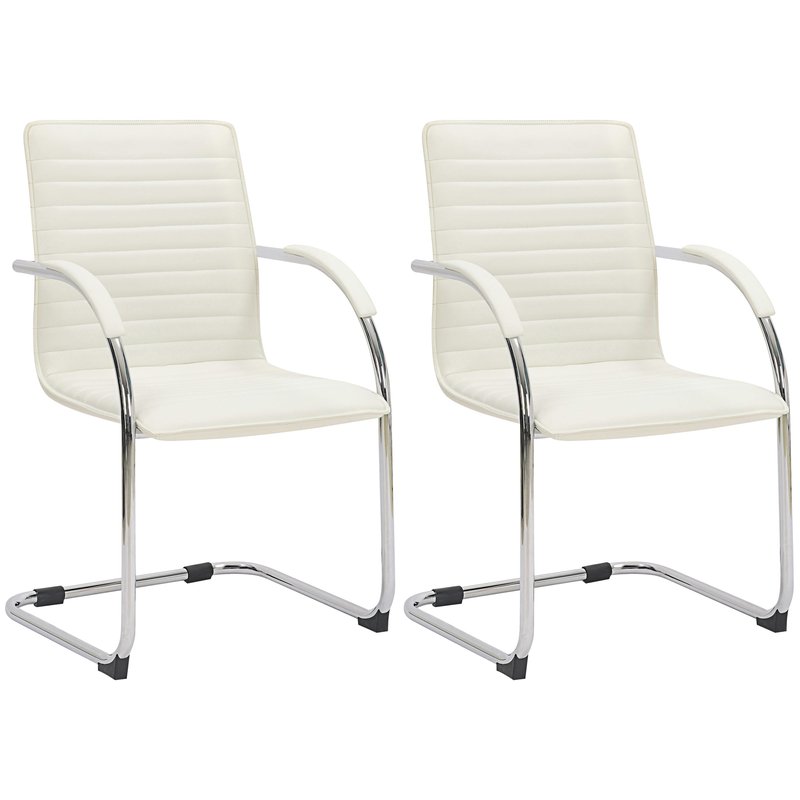 Set di 2 sedie visitatore Tira in pelle sintetica bianca, design robusto e confortevole per ufficio e sala attesa.