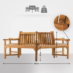 Baumbank Sonja mit Armlehnen 250 cm - teak