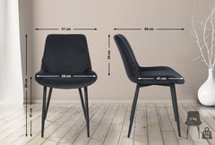 4er Set Esszimmerstühle Victoria Samt - schwarz