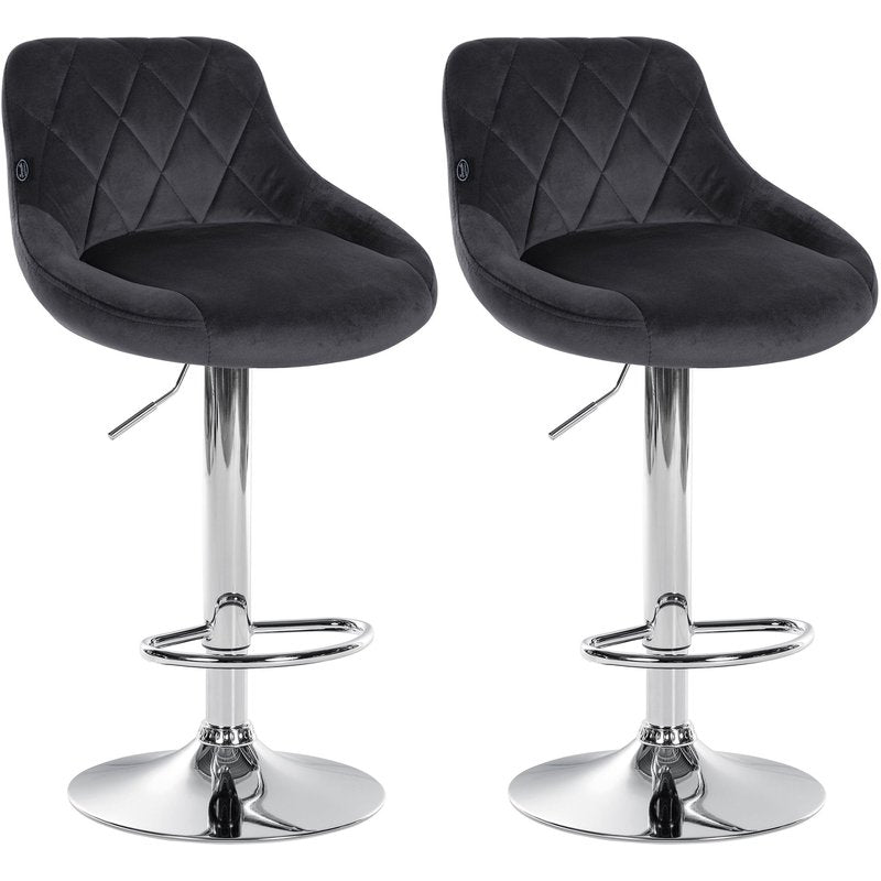 2er Set Barhocker Lazio Samt chrom - dunkelgrau