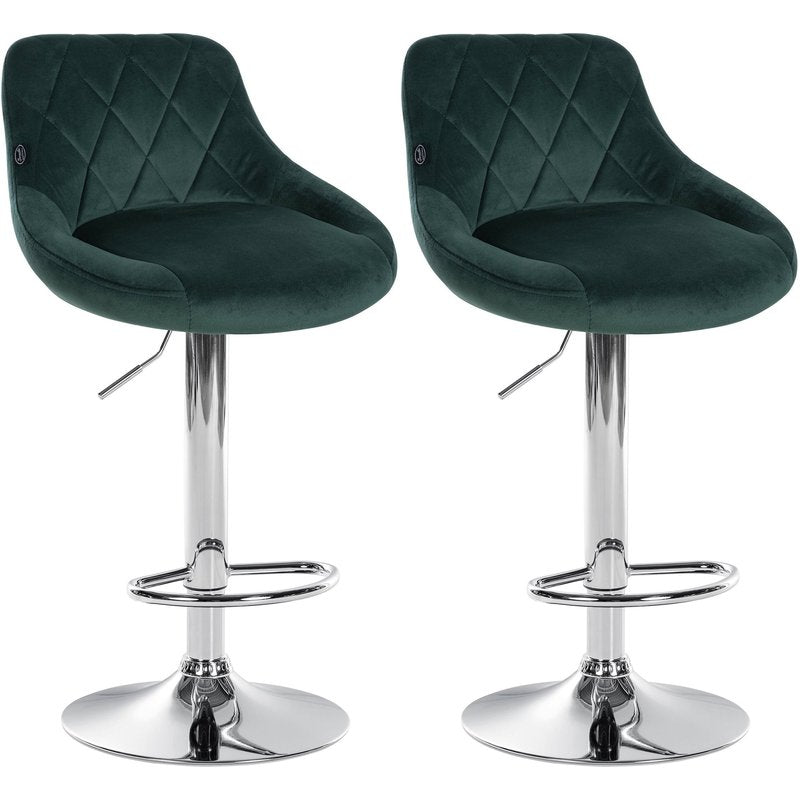 2er Set Barhocker Lazio Samt chrom - dunkelgr�n