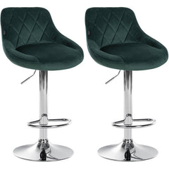 2er Set Barhocker Lazio Samt chrom - dunkelgr�n