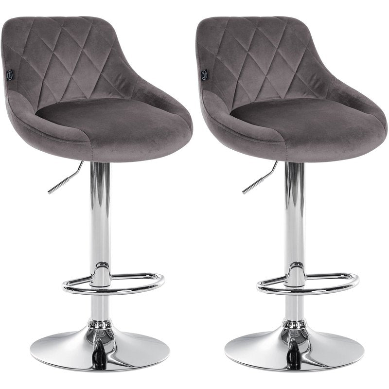 2er Set Barhocker Lazio Samt chrom - grau
