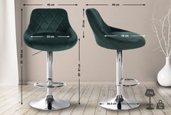 2er Set Barhocker Lazio Samt chrom - dunkelgr�n