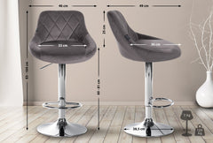 2er Set Barhocker Lazio Samt chrom - grau