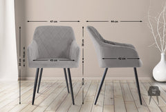 2er Set Esszimmerstuhl Shila Samt - grau