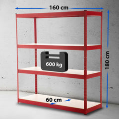 Schwerlastregal 160x60x180 cm - rot