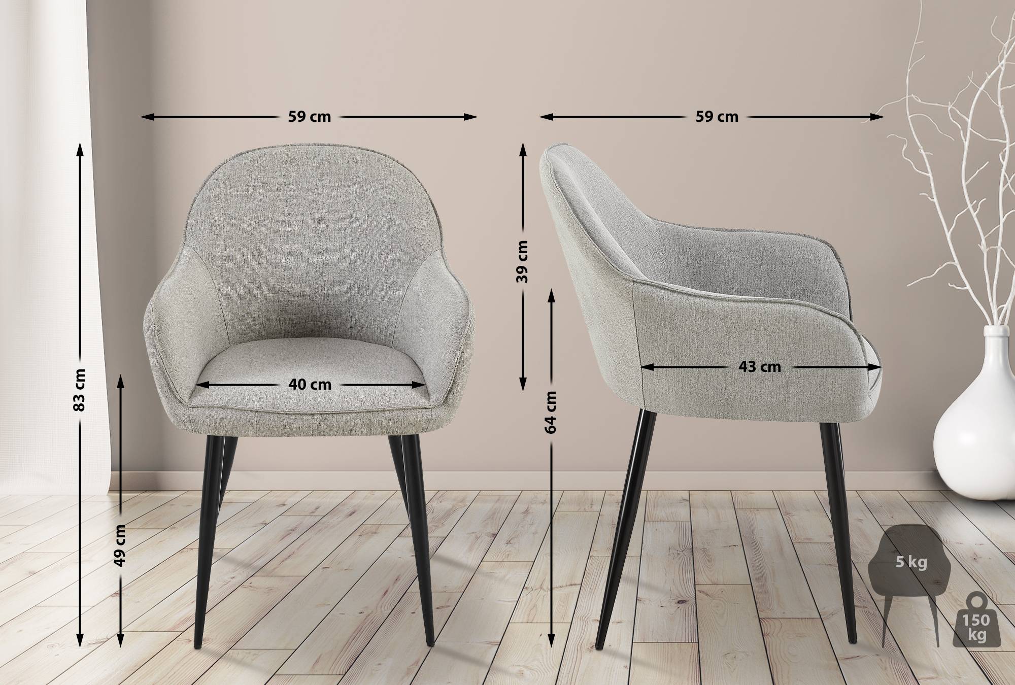 2er Set Esszimmerstühle Boise Stoff - grau by Dropshipping-Europe – Esszimmerstühle
