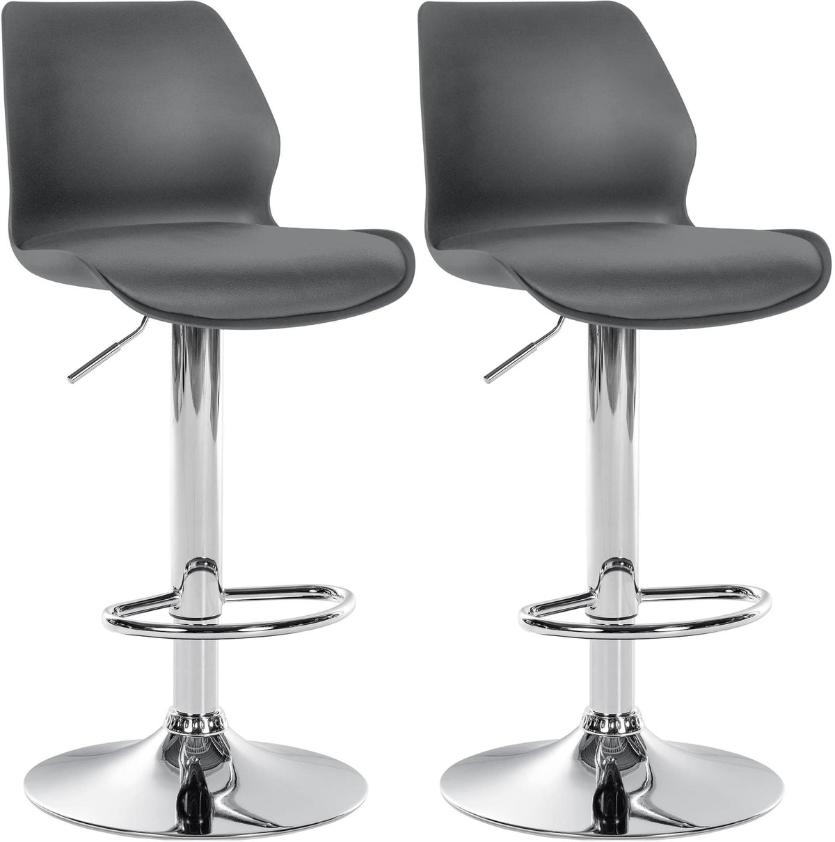 Set di 2 sgabelli da bar Gilbert in plastica grigia, eleganti e moderni per ogni ambiente.