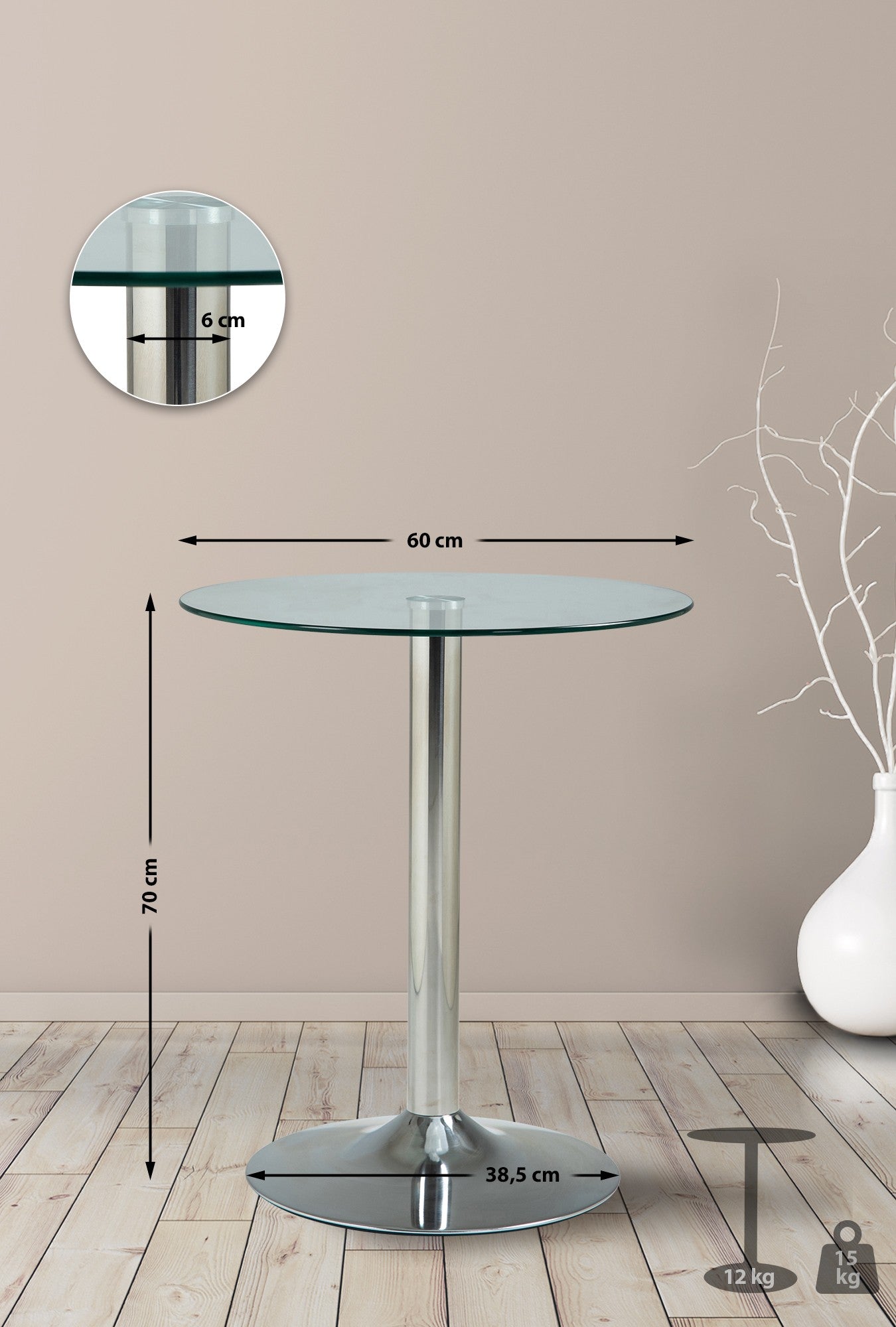 Glastisch 70 cm - klarglas - InfinityMarket