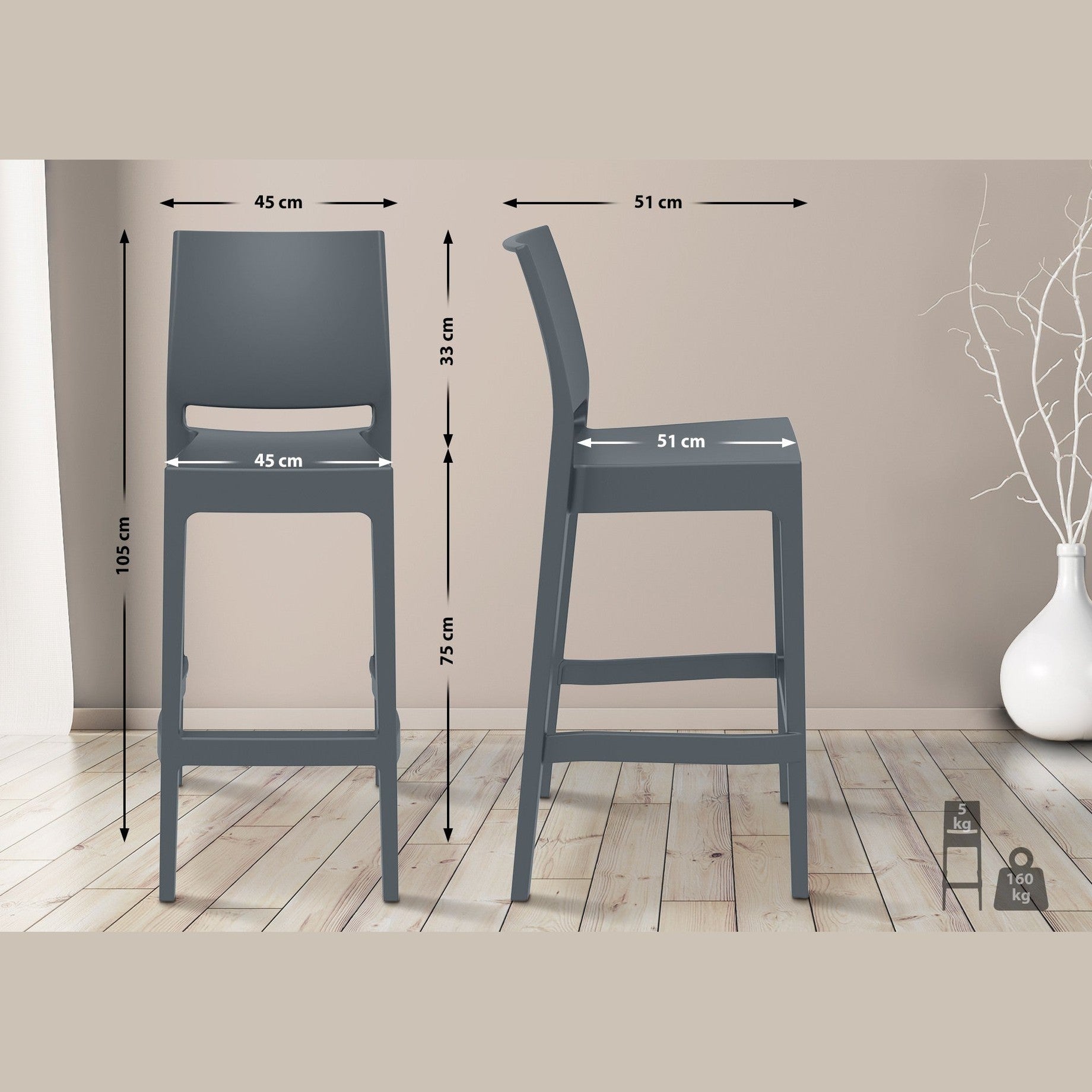 Barhocker Maya - dunkelgrau - InfinityMarket