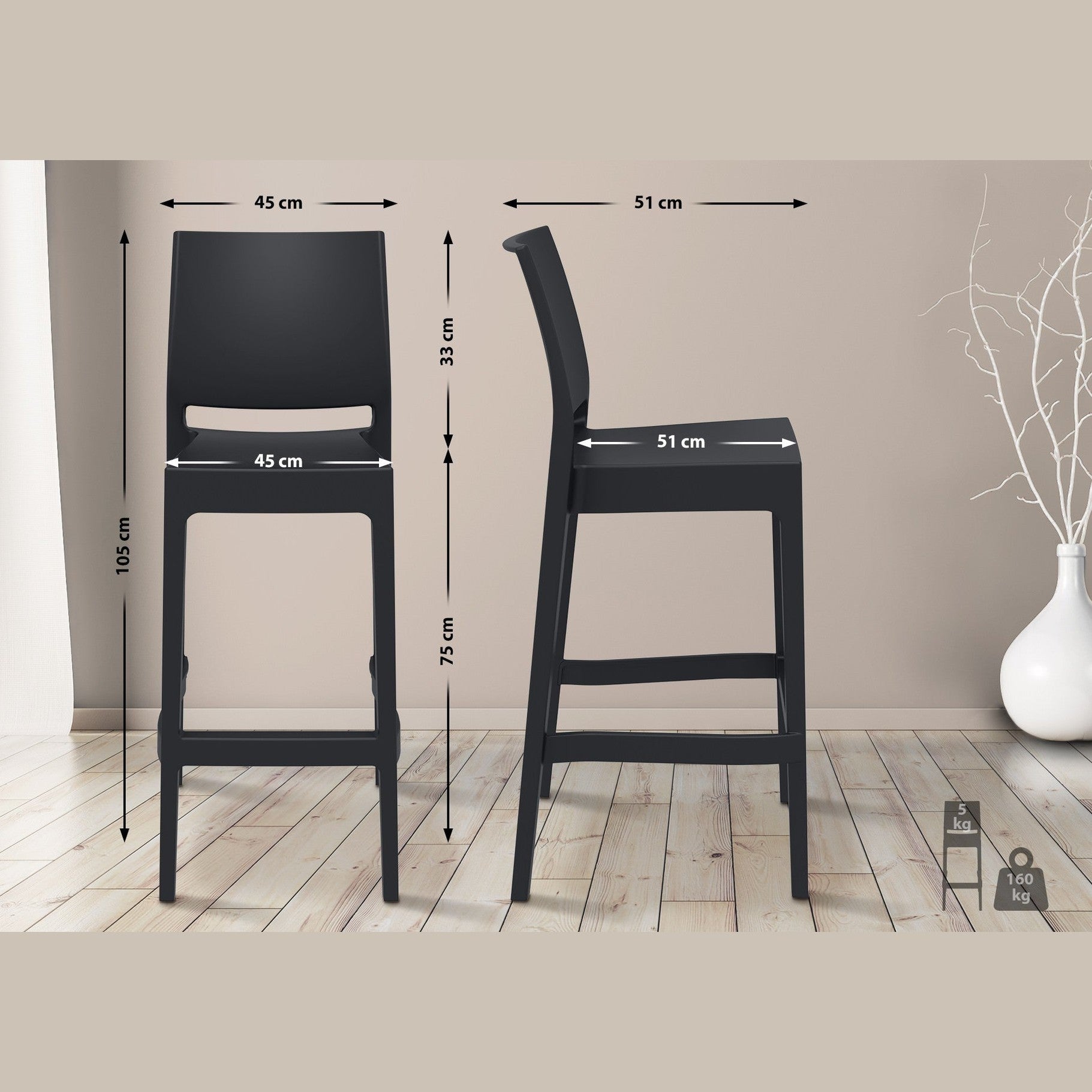 Barhocker Maya - schwarz - InfinityMarket