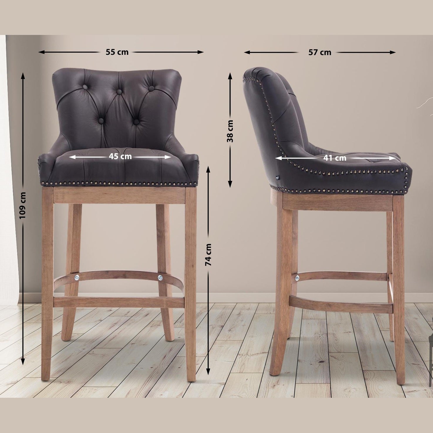 Barhocker Lakewood Echtleder, Antik-hell - braun - InfinityMarket