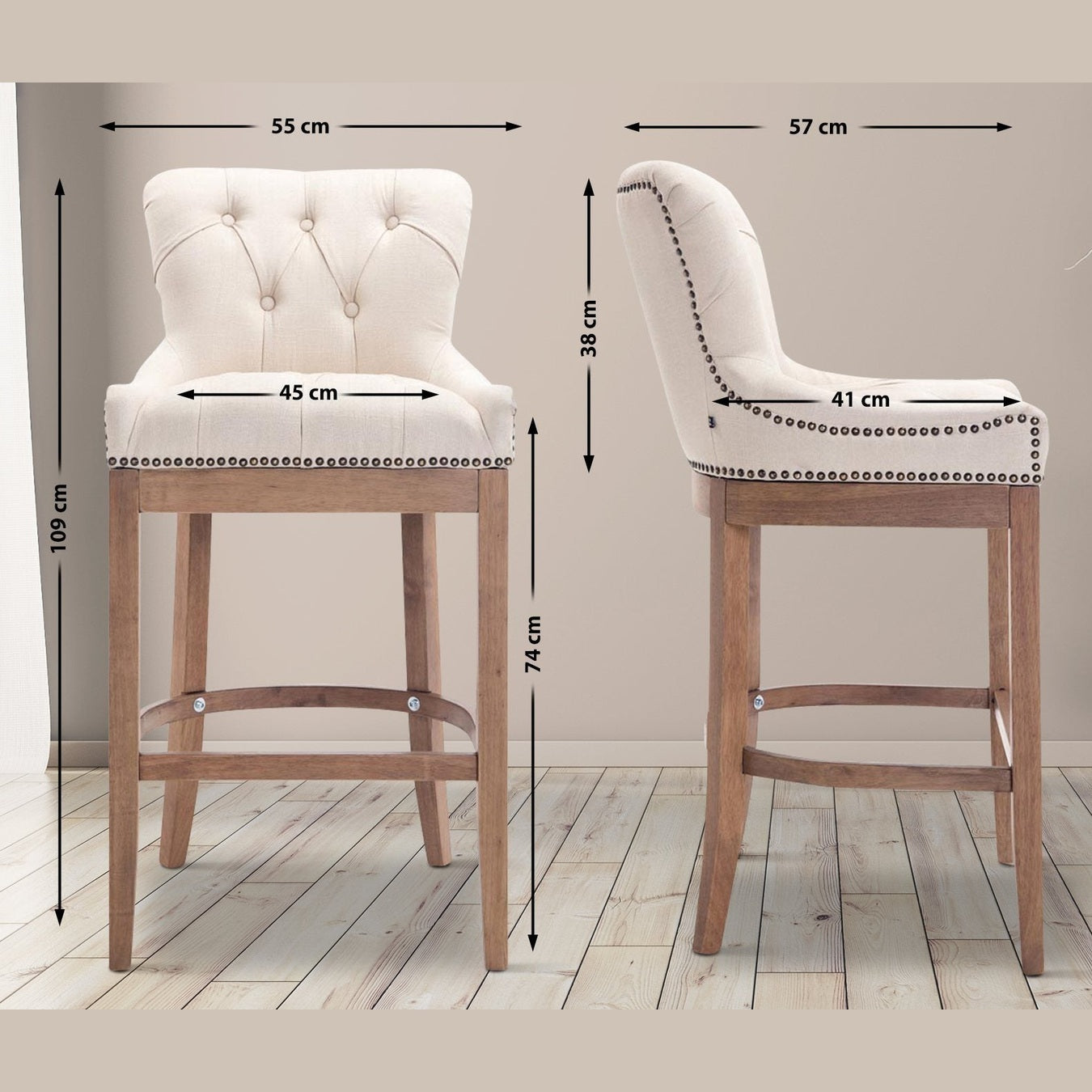 Barhocker Lakewood Stoff, Antik-hell - creme - InfinityMarket