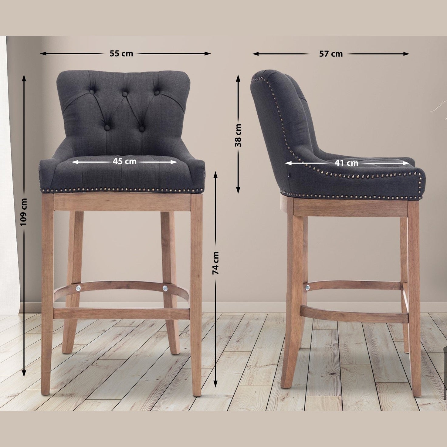 Barhocker Lakewood Stoff, Antik-hell - dunkelgrau - InfinityMarket