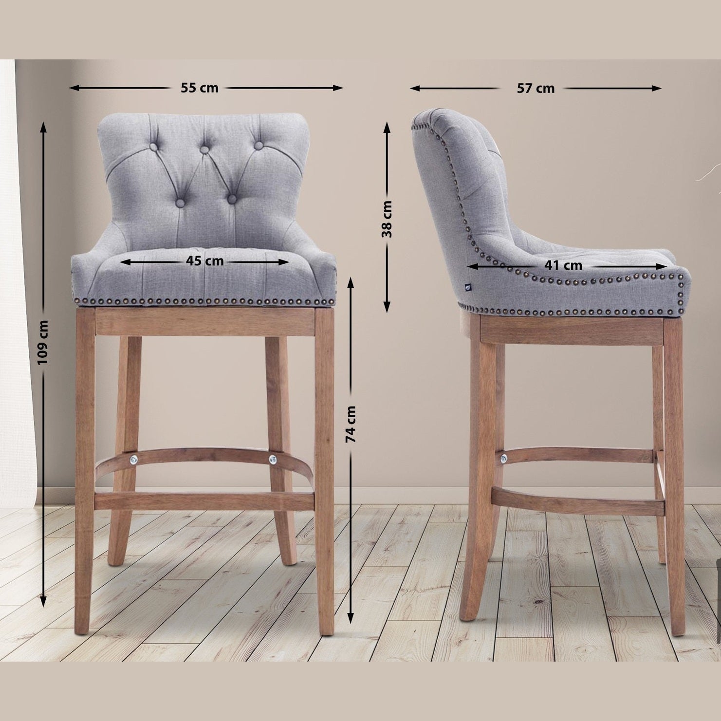 Barhocker Lakewood Stoff, Antik-hell - hellgrau - InfinityMarket