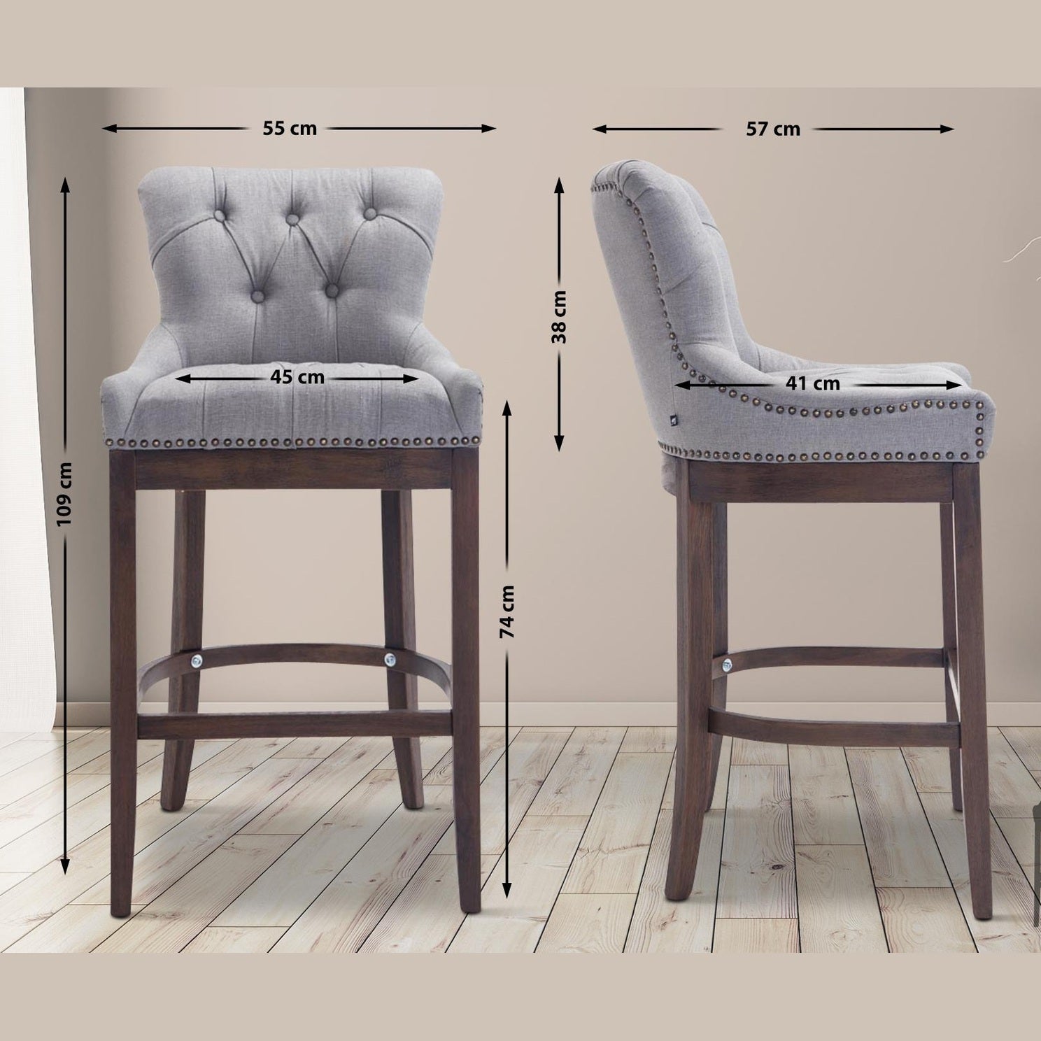 Barhocker Lakewood Stoff, Antik - hellgrau - InfinityMarket