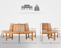 Baumbank Leming halbrund 200 cm - teak