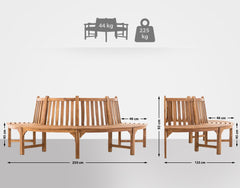 Baumbank Leming halbrund 250 cm - teak