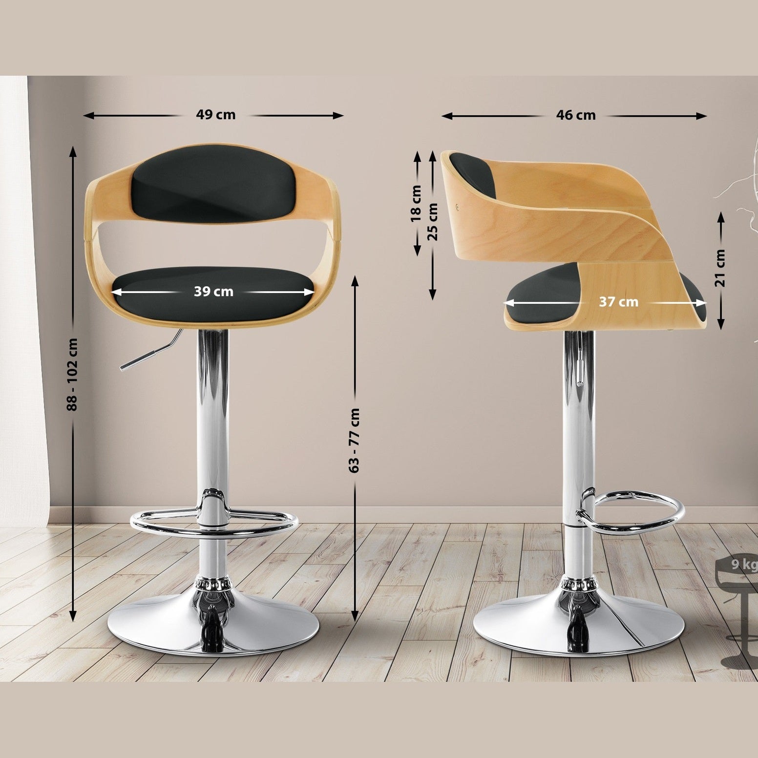 Barhocker Kingston C - natura/schwarz - InfinityMarket