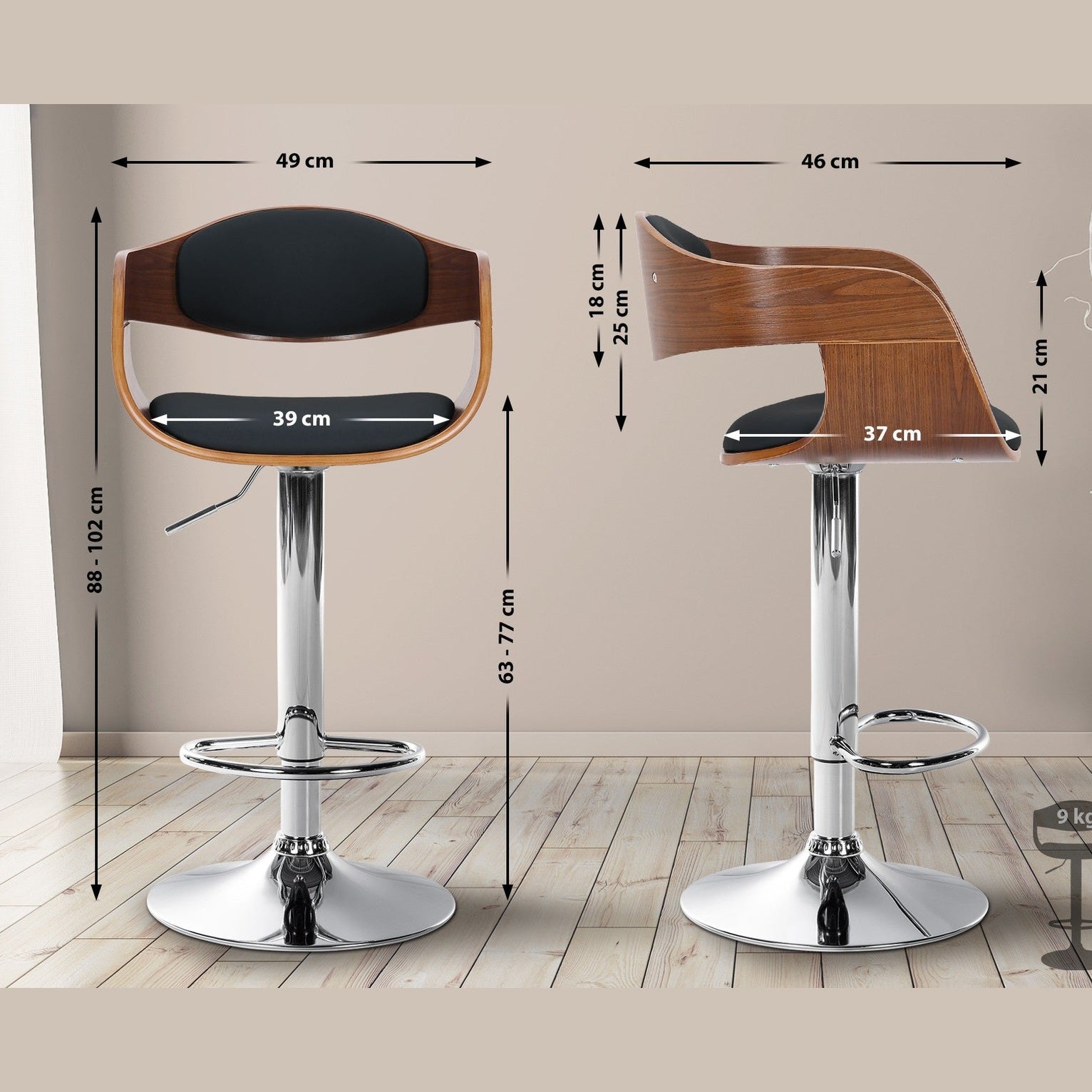 Barhocker Kingston C - walnuss/schwarz - InfinityMarket