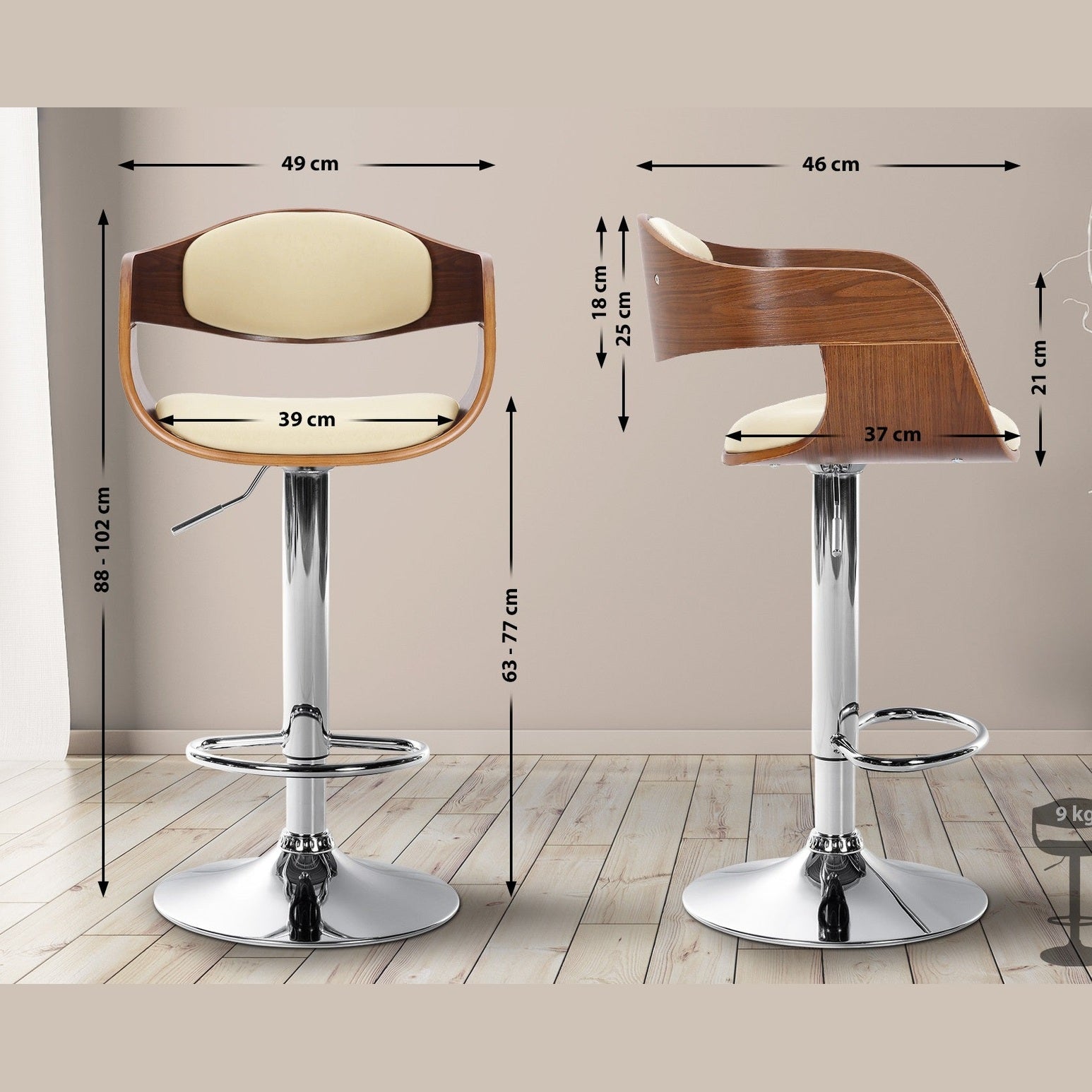 Barhocker Kingston C - walnuss/creme - InfinityMarket