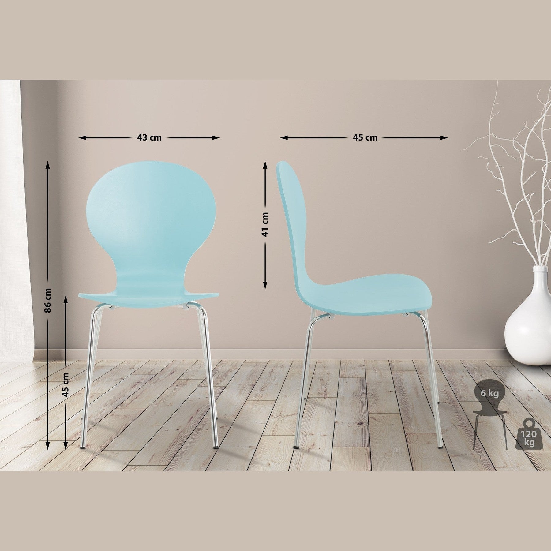 Set di 2 sedie da riunioni impilabili Diego in color hellblau, design classico ideale per ogni ambiente.
