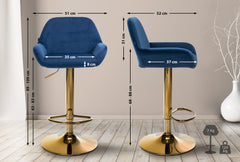 Barhocker Braga Gold Samt - blau