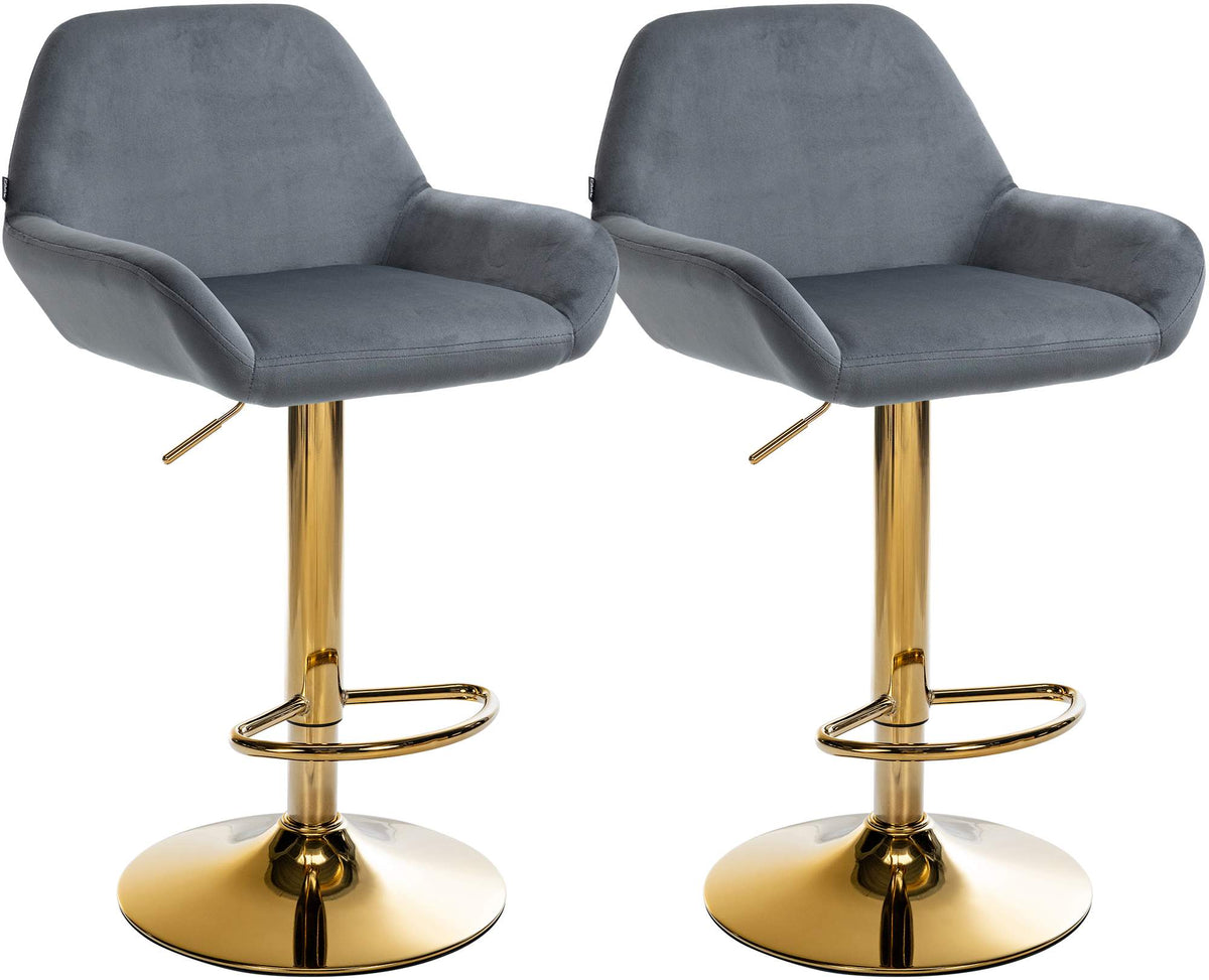 2er Set Barhocker Braga Gold Samt - dunkelgrau