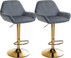 2er Set Barhocker Braga Gold Samt - dunkelgrau