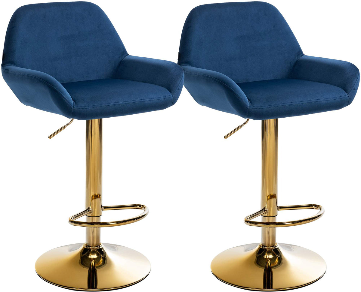 2er Set Barhocker Braga Gold Samt - blau