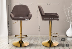 2er Set Barhocker Braga Gold Samt - braun