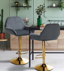 Barhocker Braga Gold Samt - dunkelgrau