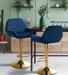 2er Set Barhocker Braga Gold Samt - blau