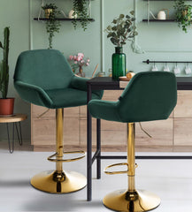 2er Set Barhocker Braga Gold Samt - dunkelgr�n