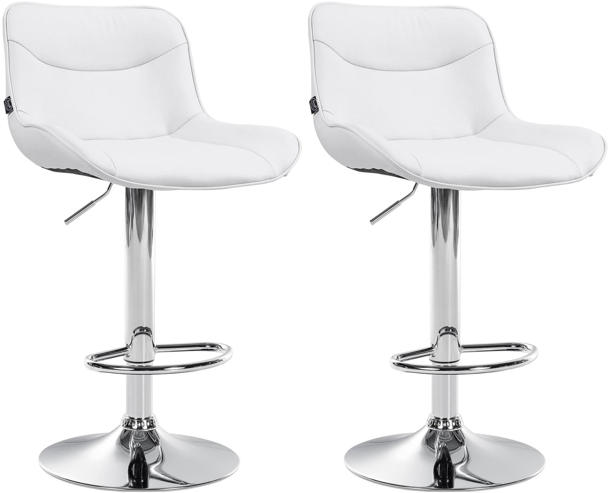Set di 2 sgabelli da bar Vonore in similpelle bianca con struttura cromata, design elegante e regolabile in altezza.