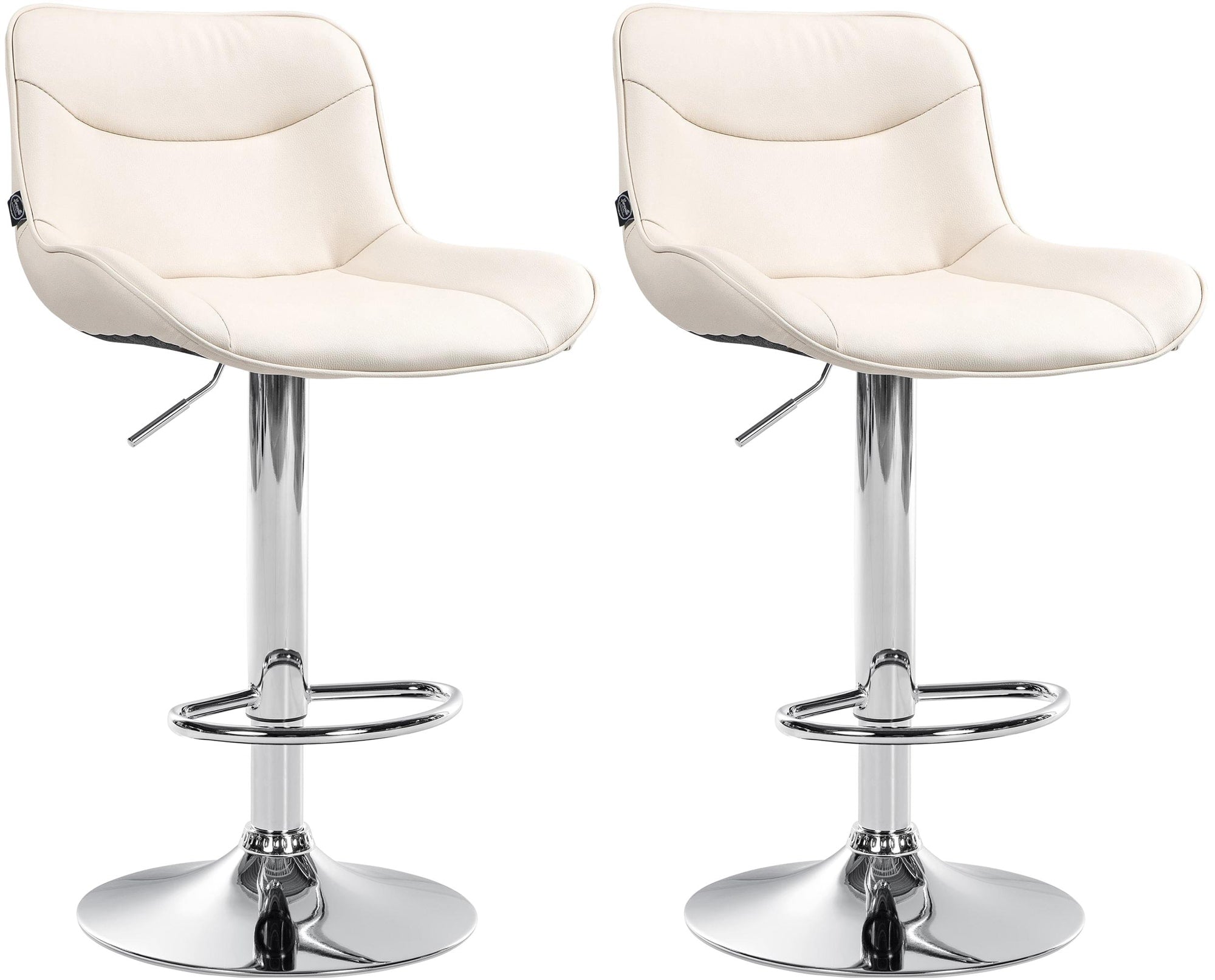 Set di 2 sgabelli da bar Vonore in similpelle crema con base cromata, regolabili in altezza e dal design moderno.