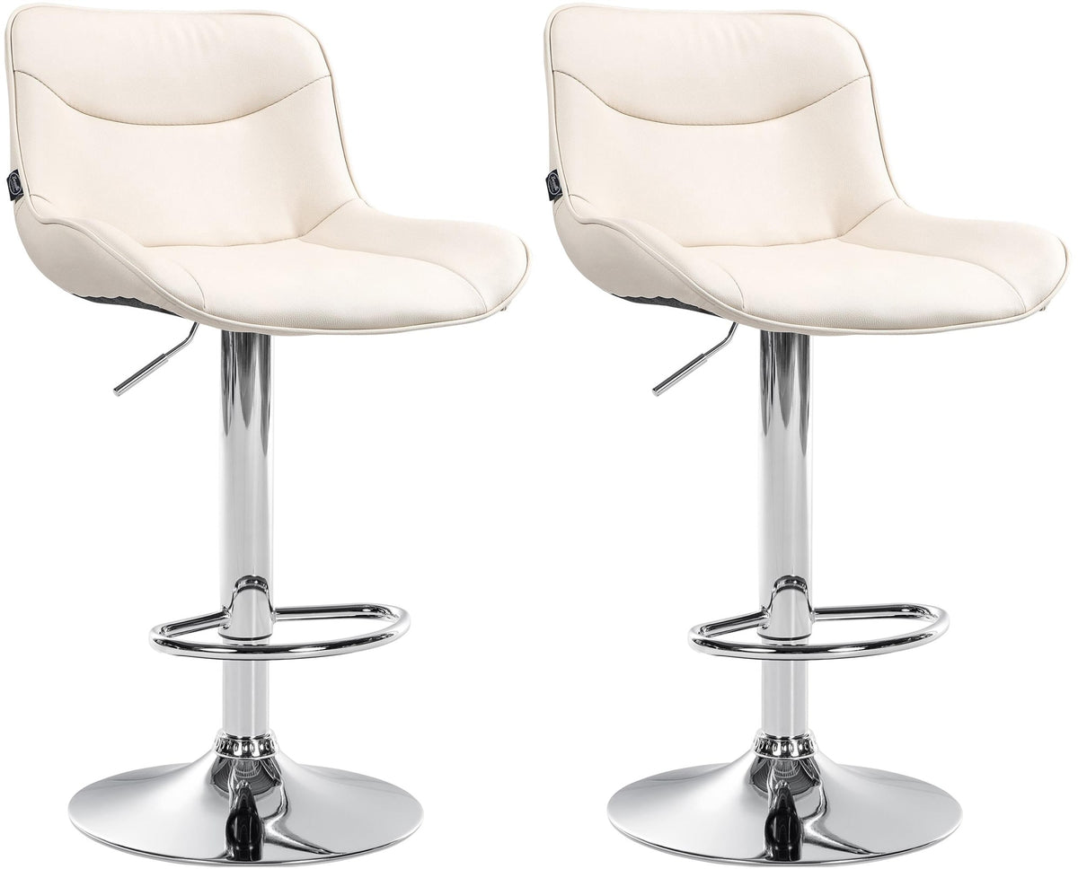 Set di 2 sgabelli da bar Vonore in similpelle crema con base cromata, regolabili in altezza e dal design moderno.