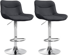 Set di 2 sgabelli da bar Vonore in similpelle nera con base cromata, regolabili in altezza per un design moderno e funzionale.