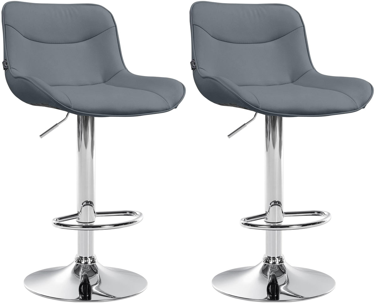 Set di 2 sgabelli da bar Vonore in similpelle grigia con base cromata, regolabili in altezza per un design moderno.