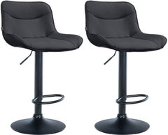 Set di 2 sgabelli da bar Vonore in similpelle nera, regolabili e dal design moderno, ideali per cucina e soggiorno.