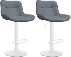 Set di 2 sgabelli da bar Vonore in similpelle bianca e grigia, regolabili e dal design moderno per ogni ambiente.