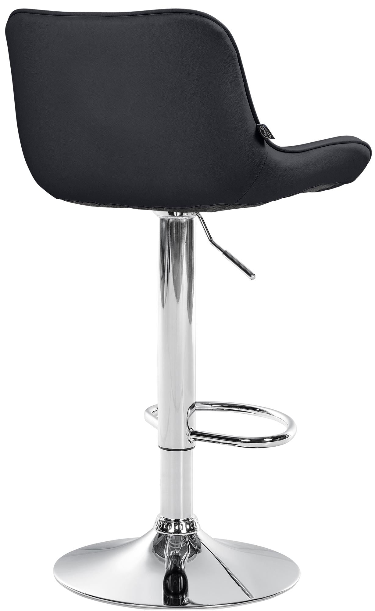 Set di 2 sgabelli da bar Vonore in similpelle nera con base cromata, regolabili in altezza per un design moderno e funzionale.