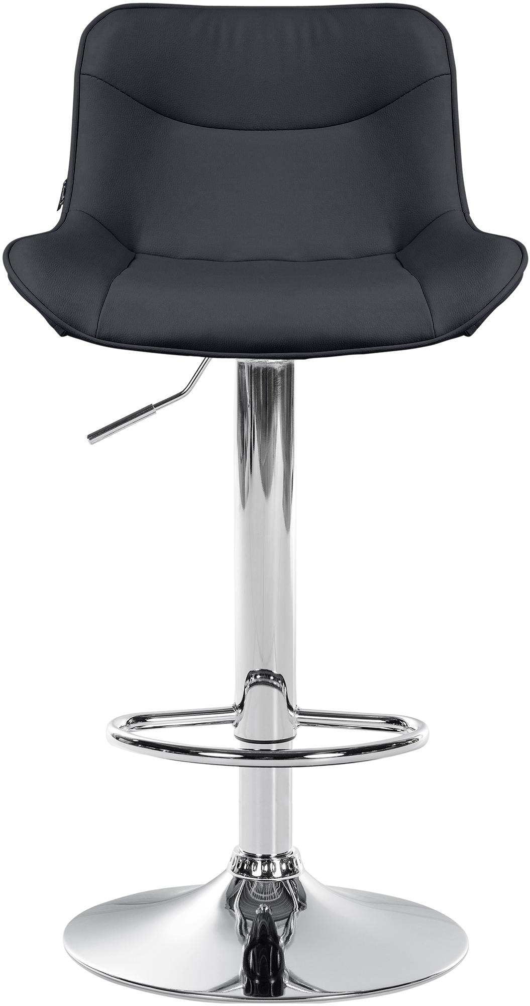 Set di 2 sgabelli da bar Vonore in similpelle nera con base cromata, regolabili in altezza per un design moderno e funzionale.