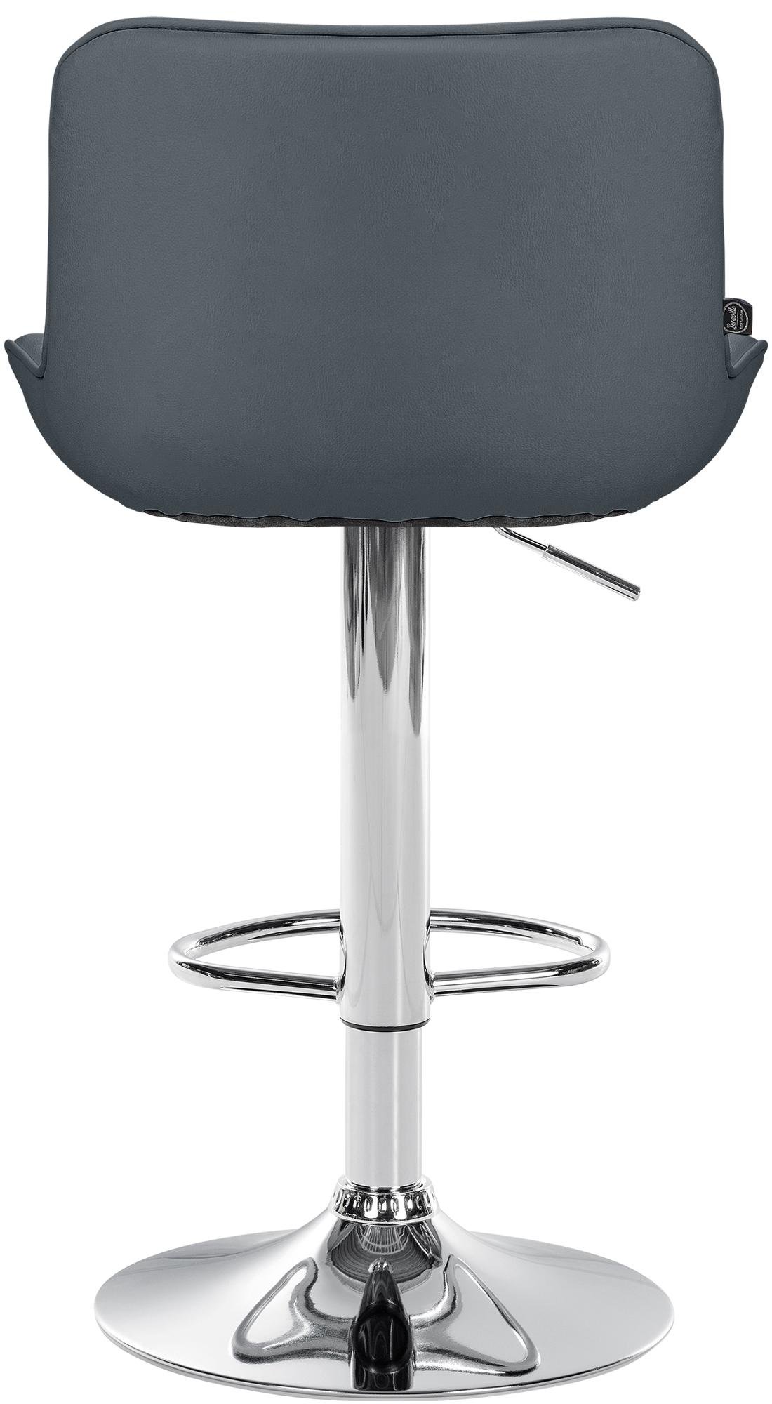 Set di 2 sgabelli da bar Vonore in similpelle grigia con base cromata, regolabili in altezza per un design moderno.