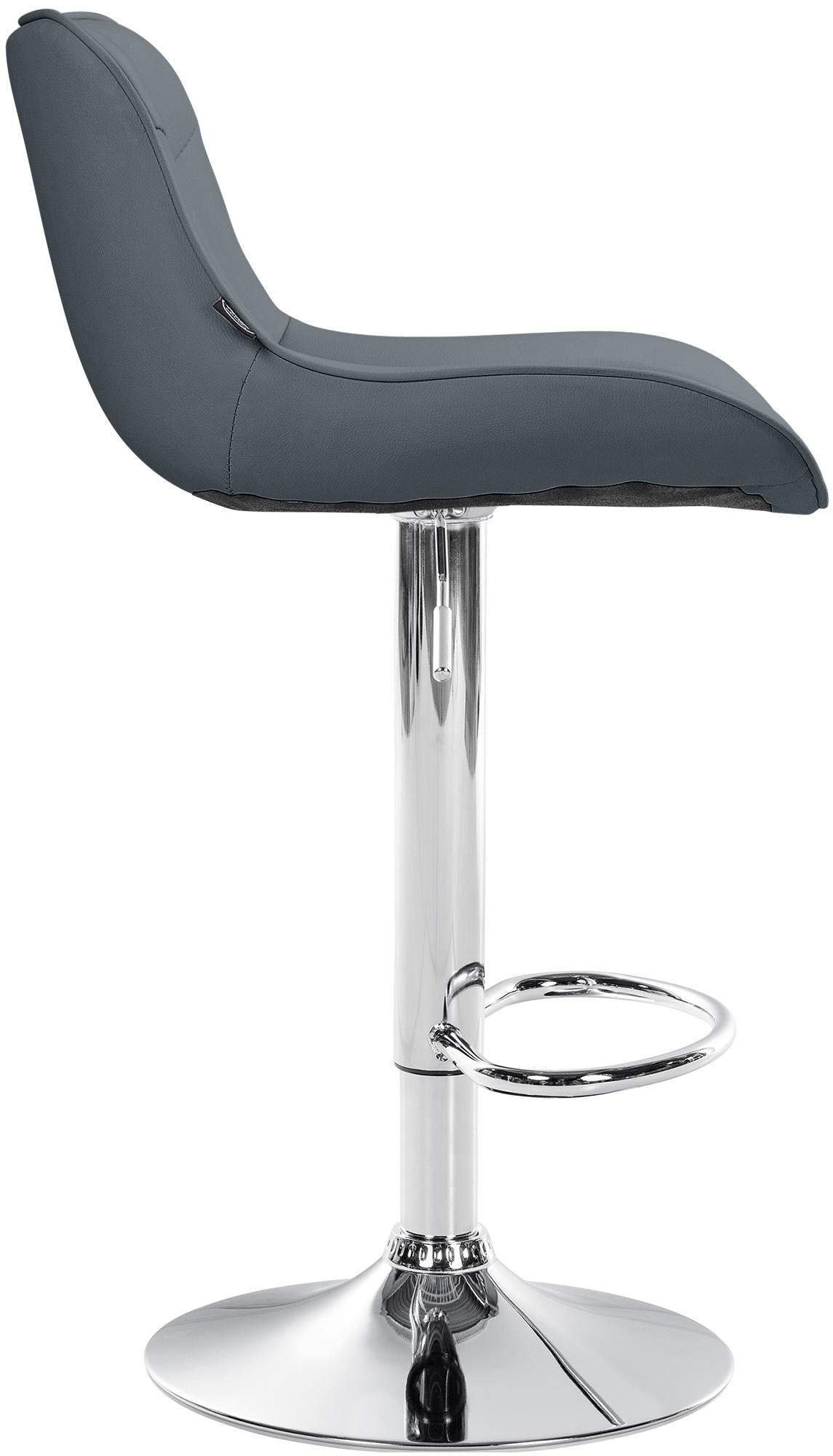 Set di 2 sgabelli da bar Vonore in similpelle grigia con base cromata, regolabili in altezza per un design moderno.