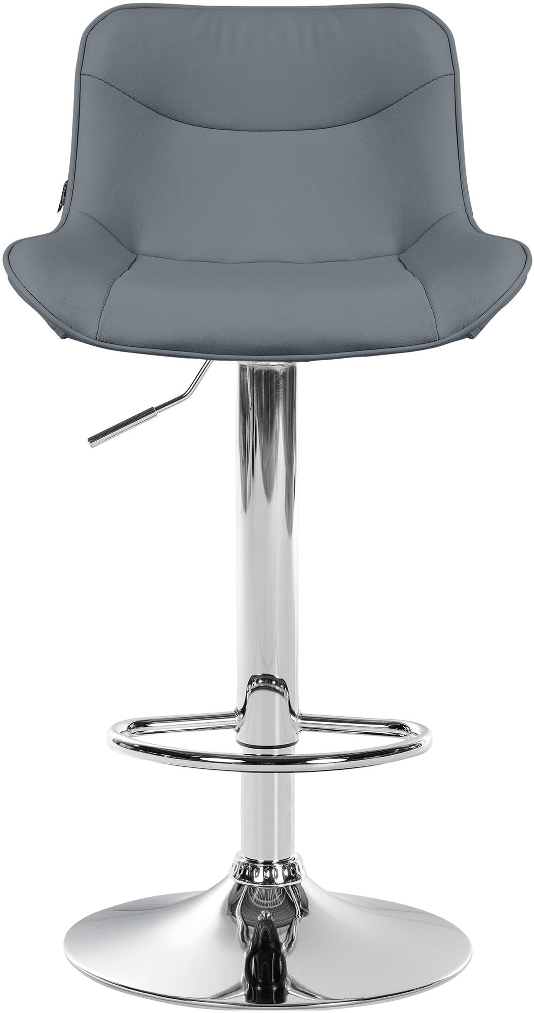Set di 2 sgabelli da bar Vonore in similpelle grigia con base cromata, regolabili in altezza per un design moderno.