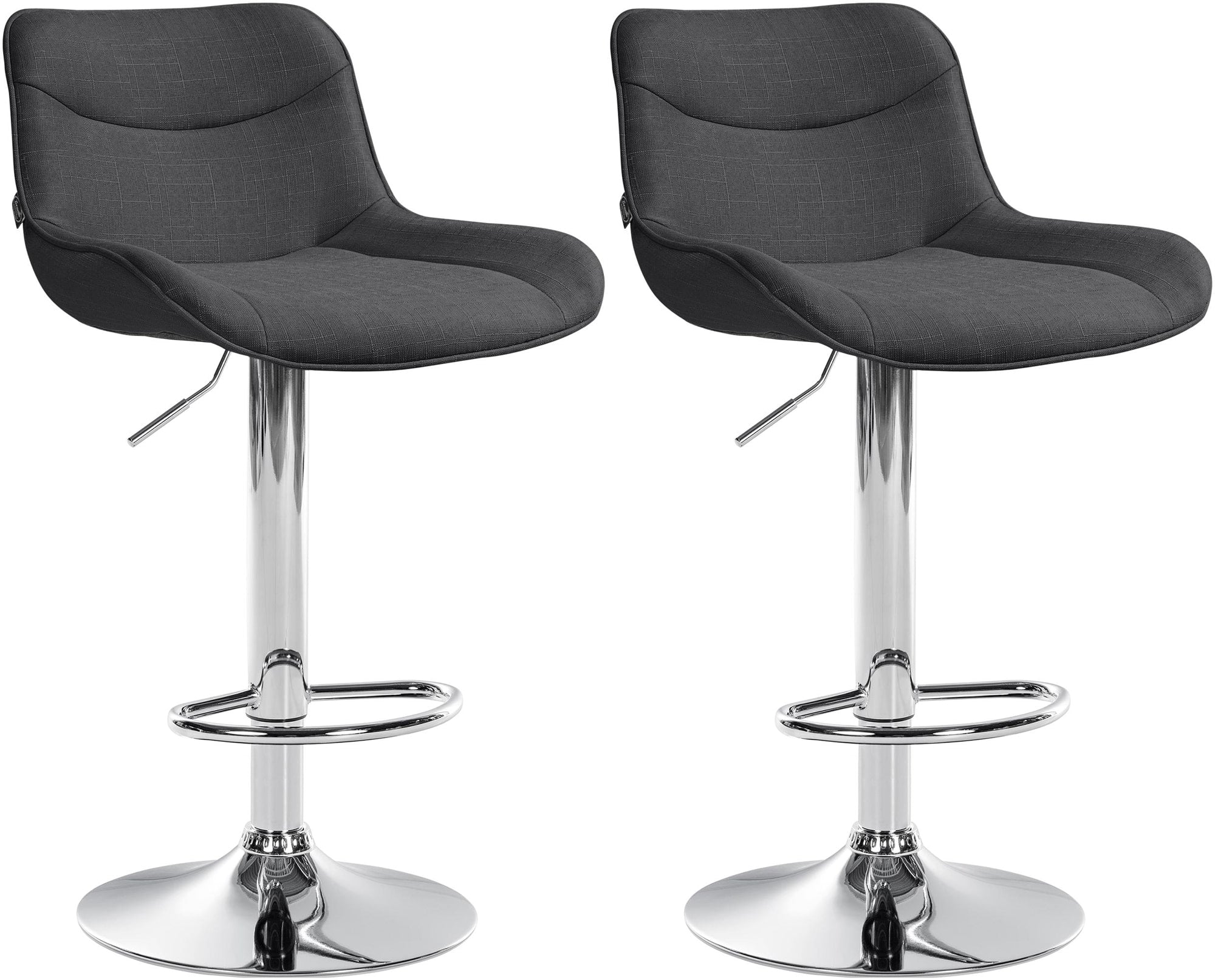 Set di 2 sgabelli da bar regolabili in tessuto grigio scuro, design moderno e funzionale per interni eleganti.