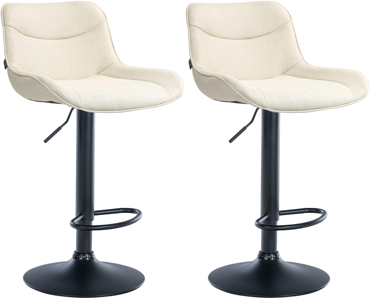Set di 2 sgabelli da bar Vonore in tessuto nero e crema, regolabili in altezza, design moderno e funzionale.